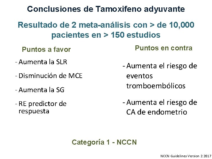Conclusiones de Tamoxifeno adyuvante Resultado de 2 meta-análisis con > de 10, 000 pacientes Conclusiones de Tamoxifeno adyuvante Resultado de 2 meta-análisis con > de 10, 000 pacientes