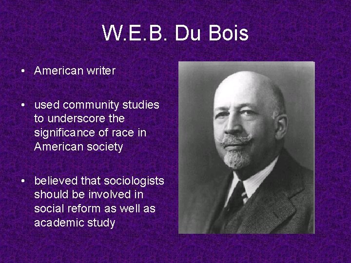 W. E. B. Du Bois • American writer • used community studies to underscore