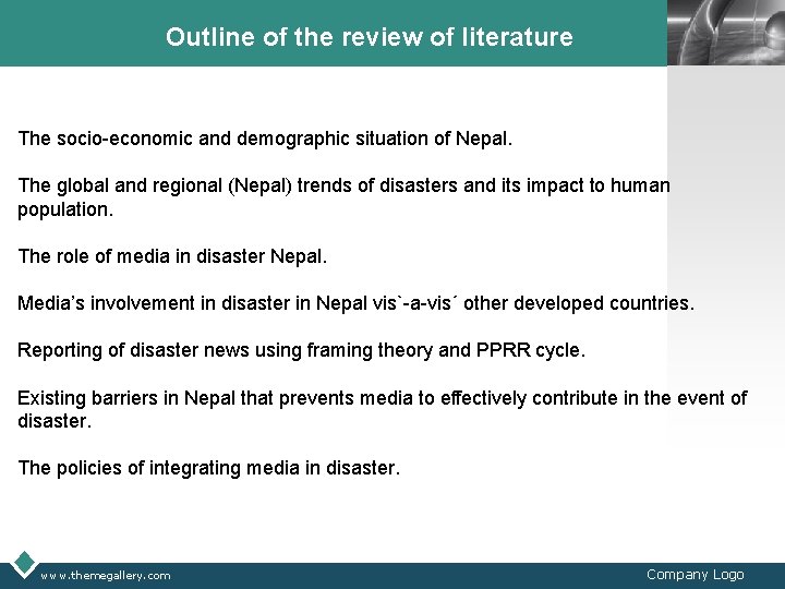Outline of the review of literature LOGO The socio-economic and demographic situation of Nepal. Outline of the review of literature LOGO The socio-economic and demographic situation of Nepal.
