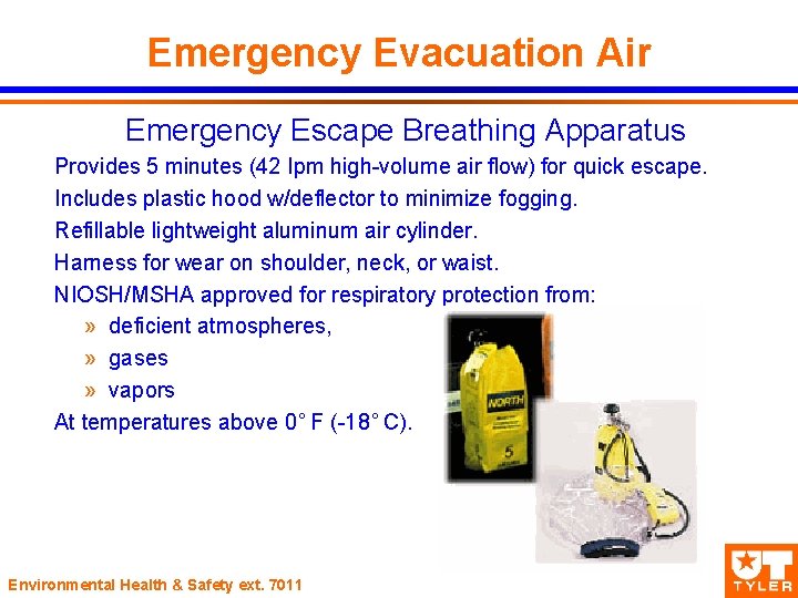 Emergency Evacuation Air Emergency Escape Breathing Apparatus Provides 5 minutes (42 Ipm high-volume air