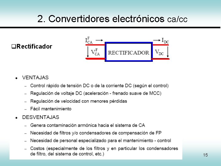 2. Convertidores electrónicos ca/cc Rectificador 15 