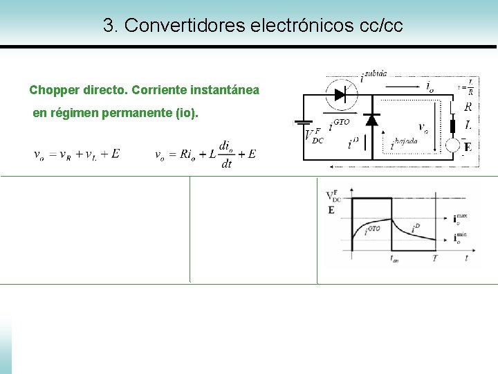 3. Convertidores electrónicos cc/cc Chopper directo. Corriente instantánea en régimen permanente (io). , Para