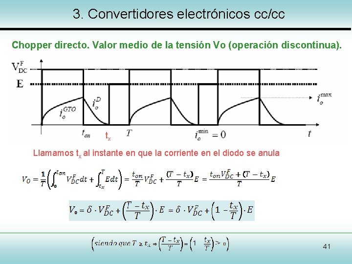 3. Convertidores electrónicos cc/cc Chopper directo. Valor medio de la tensión Vo (operación discontinua).