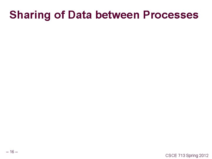 Sharing of Data between Processes – 16 – CSCE 713 Spring 2012 