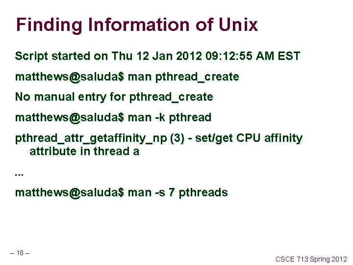 Finding Information of Unix Script started on Thu 12 Jan 2012 09: 12: 55