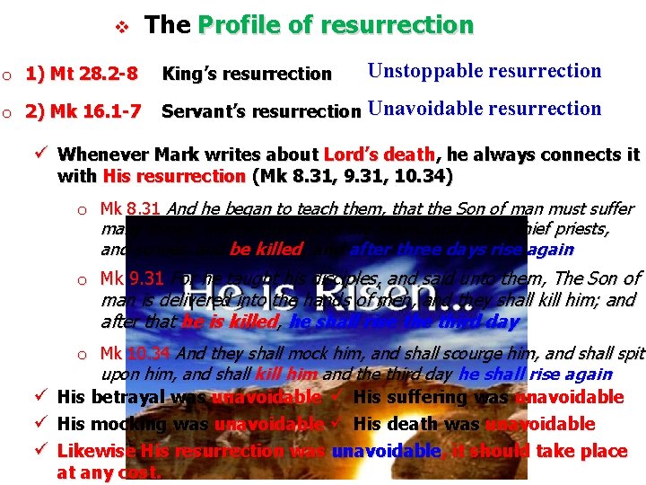 v The Profile of resurrection Unstoppable resurrection o 1) Mt 28. 2 -8 King’s