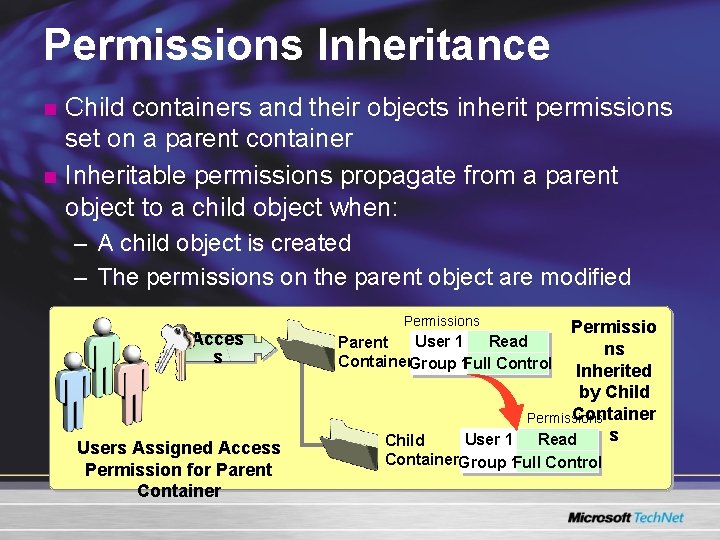 Permissions Inheritance n n Child containers and their objects inherit permissions set on a Permissions Inheritance n n Child containers and their objects inherit permissions set on a