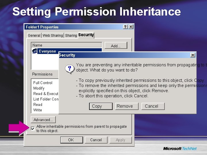 Setting Permission Inheritance Folder 1 Properties General Web Sharing Security Name Everyone Add. . Setting Permission Inheritance Folder 1 Properties General Web Sharing Security Name Everyone Add. .