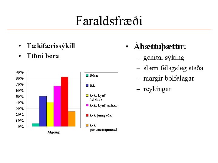 Faraldsfræði • Tækifærissýkill • Tíðni bera – 5 % barna – 50 % karla