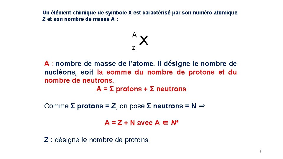 Un élément chimique de symbole X est caractérisé par son numéro atomique Z et