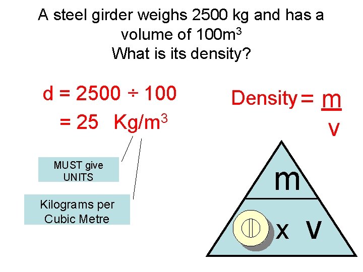 A steel girder weighs 2500 kg and has a volume of 100 m 3