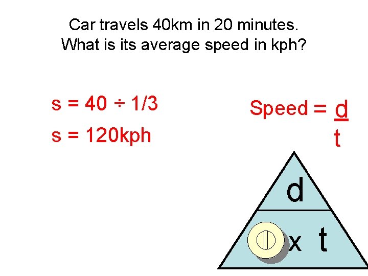 Car travels 40 km in 20 minutes. What is its average speed in kph?