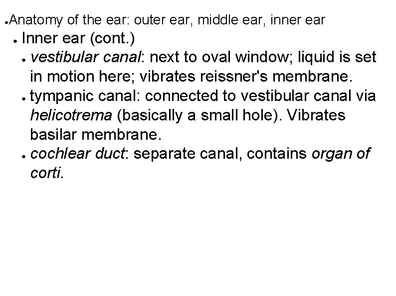 Anatomy of the ear: outer ear, middle ear, inner ear ● ● Inner ear