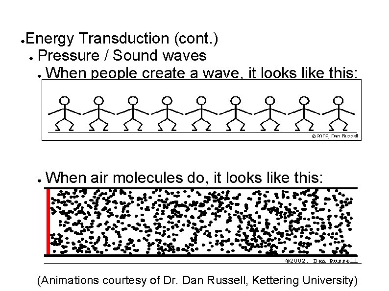 ● Energy Transduction (cont. ) ● Pressure / Sound waves ● When people create