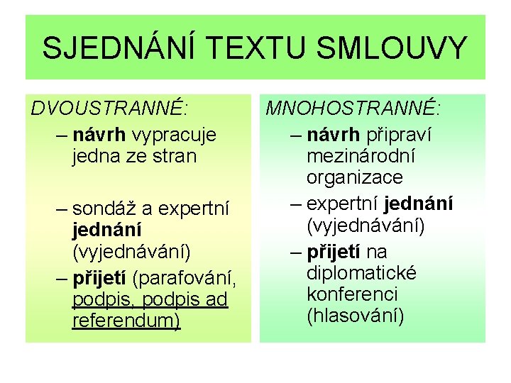 SJEDNÁNÍ TEXTU SMLOUVY DVOUSTRANNÉ: – návrh vypracuje jedna ze stran – sondáž a expertní