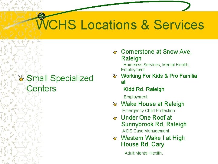WCHS Locations & Services Cornerstone at Snow Ave, Raleigh Homeless Services, Mental Health, Employment