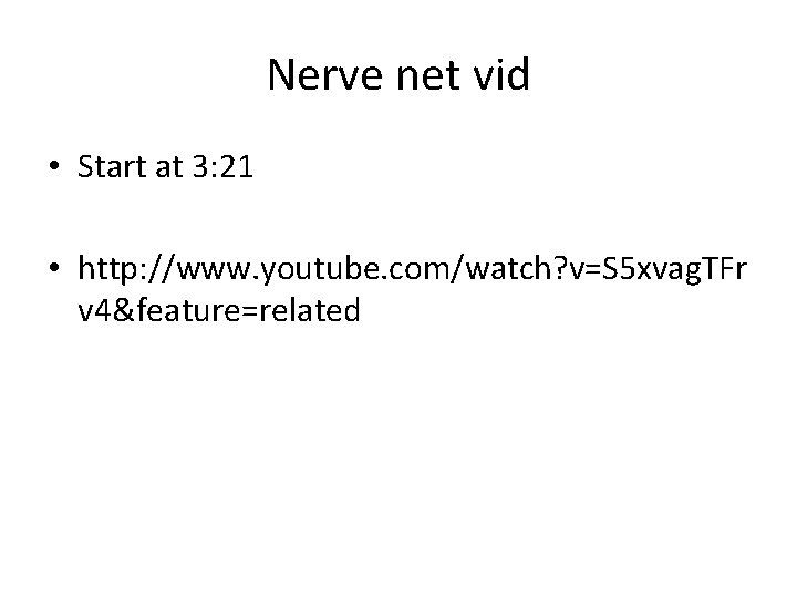 Nerve net vid • Start at 3: 21 • http: //www. youtube. com/watch? v=S