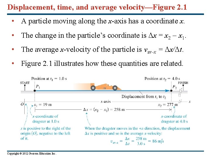 Displacement, time, and average velocity—Figure 2. 1 • A particle moving along the x-axis