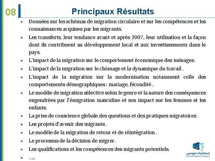 Principaux Résultats 08 • Données sur les schémas de migration circulaire et sur les