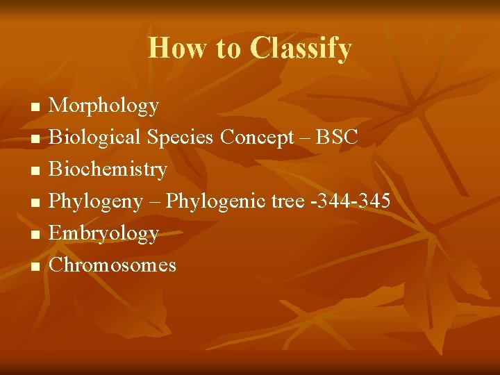 How to Classify n n n Morphology Biological Species Concept – BSC Biochemistry Phylogeny