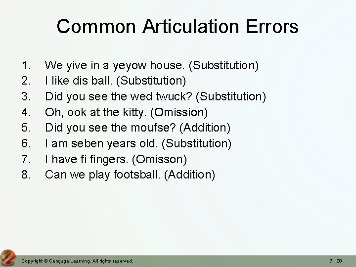 Common Articulation Errors 1. 2. 3. 4. 5. 6. 7. 8. We yive in