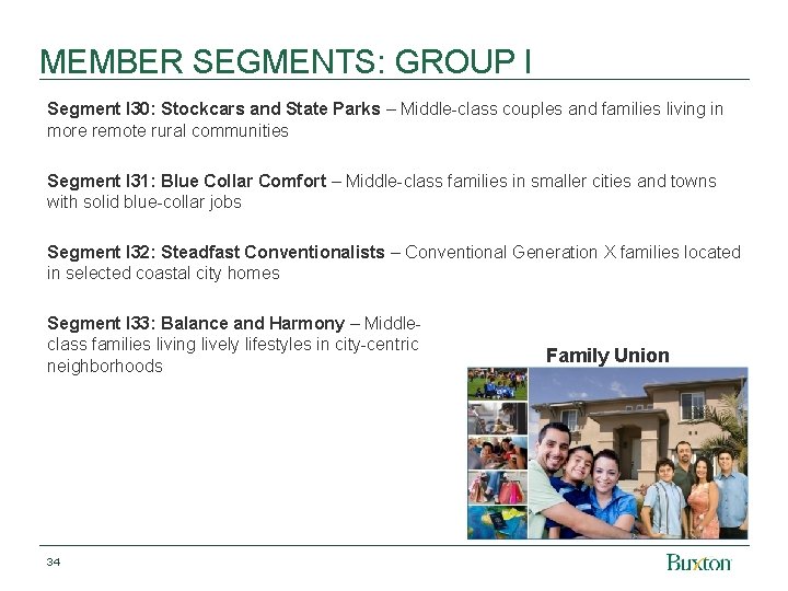 MEMBER SEGMENTS: GROUP I Segment I 30: Stockcars and State Parks – Middle-class couples