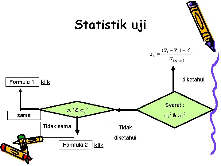 Statistik uji Formula 1 sama diketahui klik 1 2& 2 Syarat : 2 1