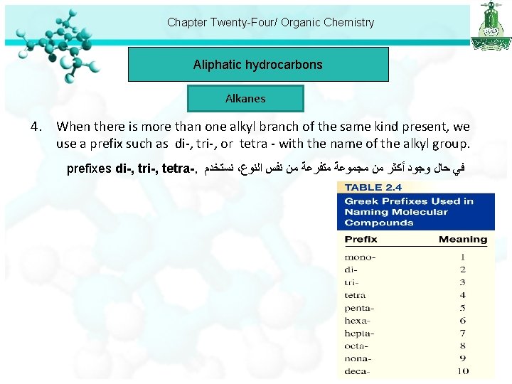 Chapter Twenty-Four/ Organic Chemistry Aliphatic hydrocarbons Alkanes 4. When there is more than one