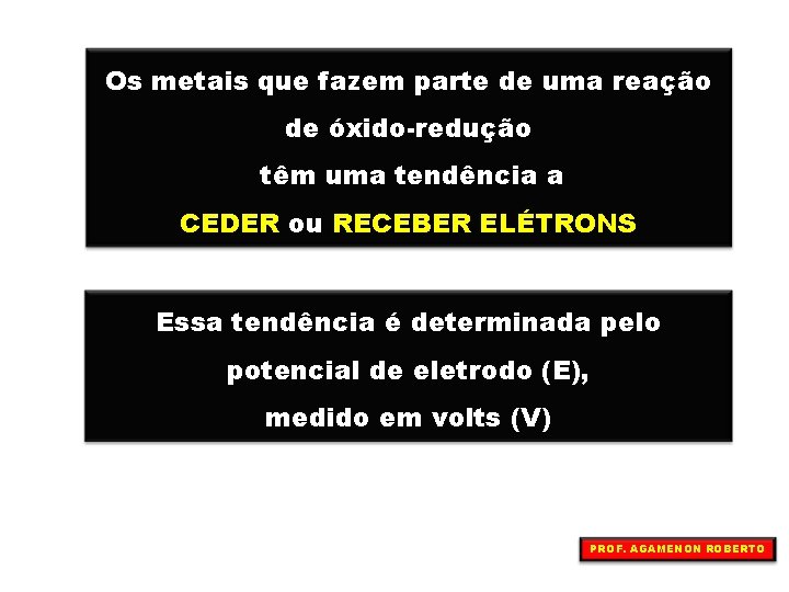 Os metais que fazem parte de uma reação de óxido-redução têm uma tendência a