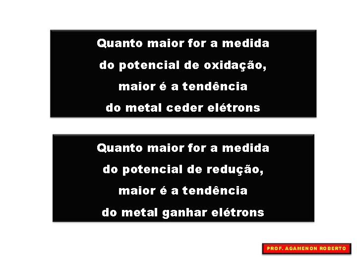 Quanto maior for a medida do potencial de oxidação, maior é a tendência do