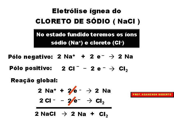 Eletrólise ígnea do CLORETO DE SÓDIO ( Na. Cl ) No estado fundido teremos