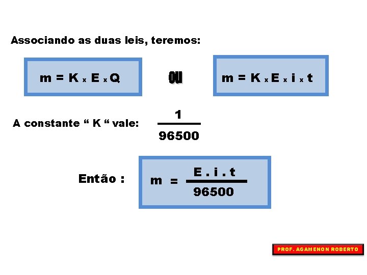 Associando as duas leis, teremos: m=K x E x. Q A constante “ K