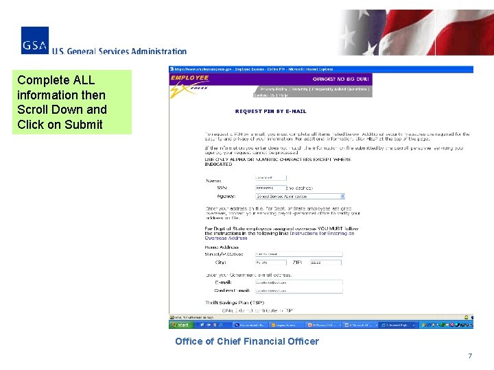 Complete ALL information then Scroll Down and Click on Submit Office of Chief Financial