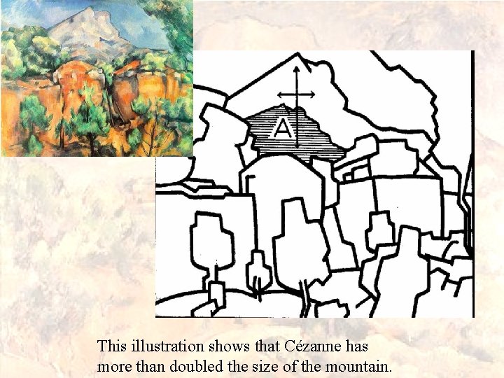 This illustration shows that Cézanne has more than doubled the size of the mountain.