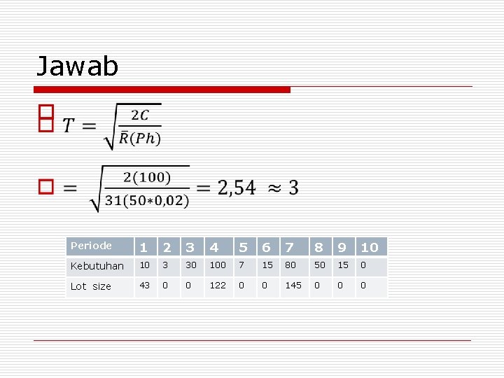 Jawab o Periode 1 2 3 4 5 6 7 8 9 10 Kebutuhan