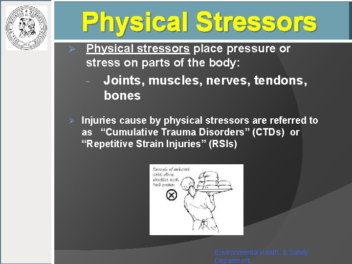 Physical Stressors Ø Physical stressors place pressure or stress on parts of the body: