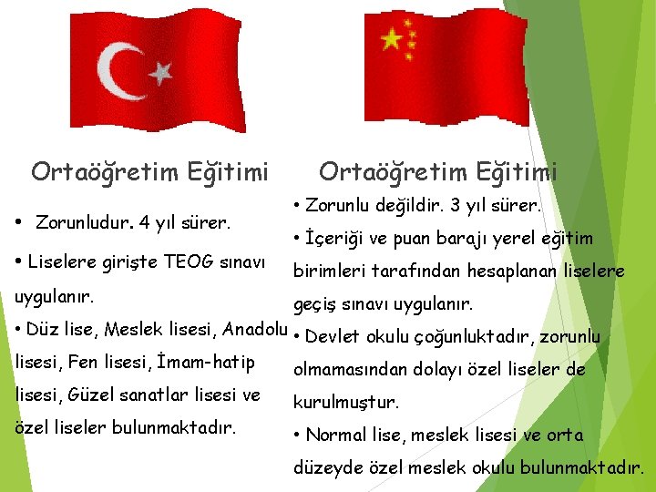 Ortaöğretim Eğitimi • Zorunludur. 4 yıl sürer. • Liselere girişte TEOG sınavı uygulanır. Ortaöğretim