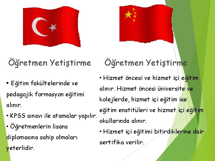 Öğretmen Yetiştirme • Eğitim fakültelerinde ve pedagojik formasyon eğitimi alınır. • KPSS sınavı ile