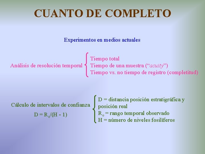 CUANTO DE COMPLETO Experimentos en medios actuales Análisis de resolución temporal Cálculo de intervalos