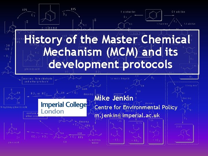 History of the Master Chemical Mechanism (MCM) and its development protocols Mike Jenkin Centre
