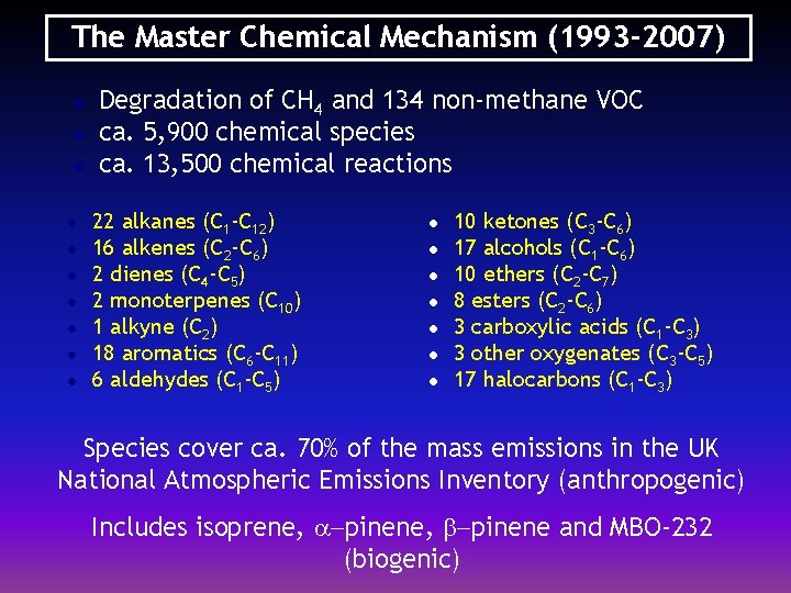 The Master Chemical Mechanism (1993 -2007) l l l l l Degradation of CH