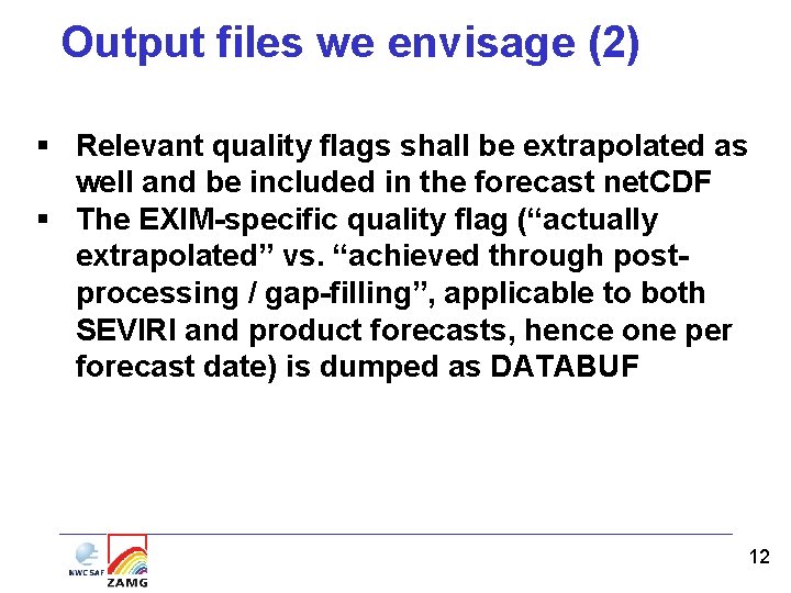 Output files we envisage (2) § Relevant quality flags shall be extrapolated as well Output files we envisage (2) § Relevant quality flags shall be extrapolated as well
