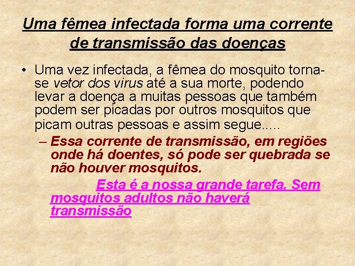 Uma fêmea infectada forma uma corrente de transmissão das doenças • Uma vez infectada,