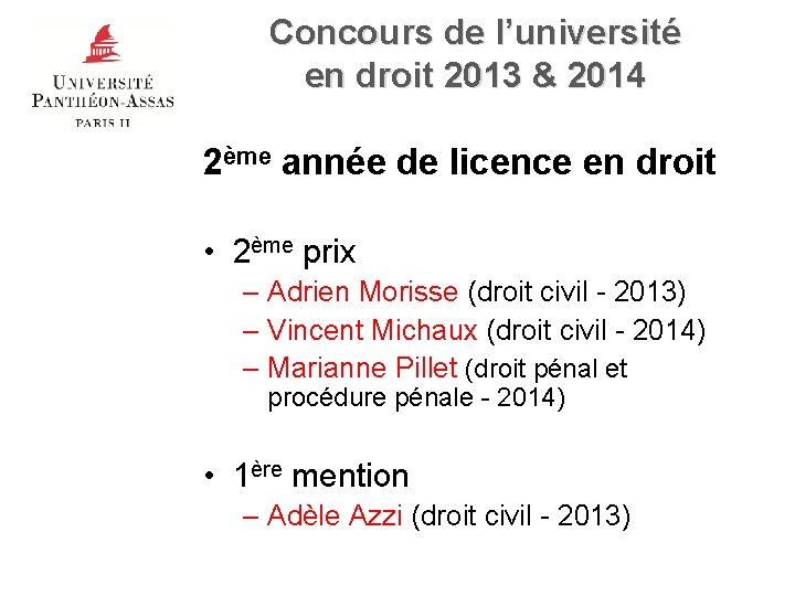 Concours de l’université en droit 2013 & 2014 2ème année de licence en droit