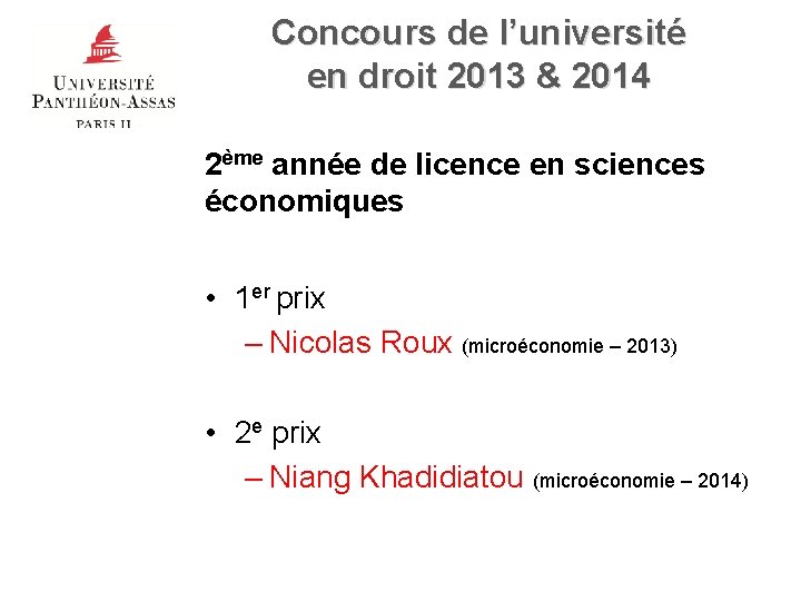 Concours de l’université en droit 2013 & 2014 2ème année de licence en sciences