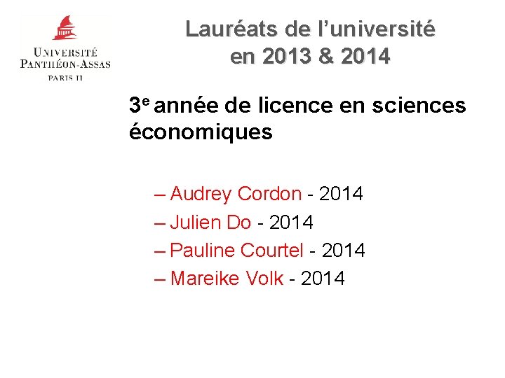 Lauréats de l’université en 2013 & 2014 3 e année de licence en sciences