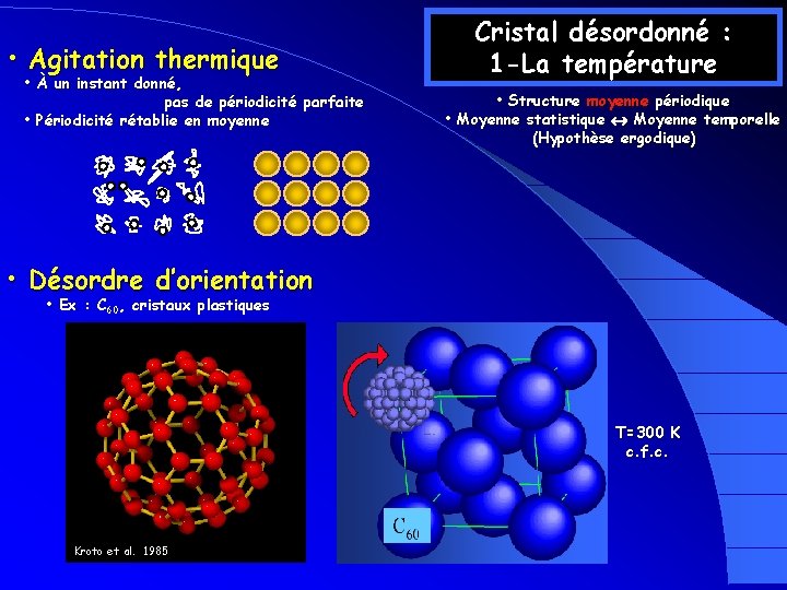 • Agitation thermique • À un instant donné, pas de périodicité parfaite • • Agitation thermique • À un instant donné, pas de périodicité parfaite •