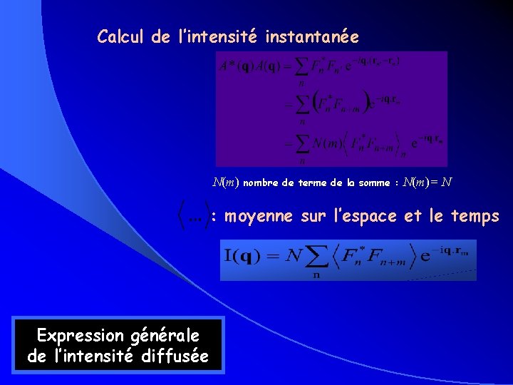 Calcul de l’intensité instantanée N(m) nombre de terme de la somme : N(m)= N Calcul de l’intensité instantanée N(m) nombre de terme de la somme : N(m)= N