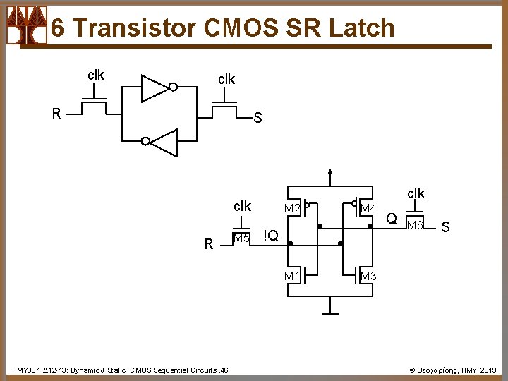6 Transistor CMOS SR Latch clk R S clk R M 5 M 2