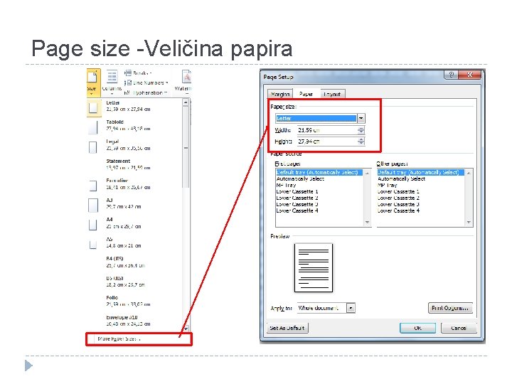 Page size -Veličina papira 
